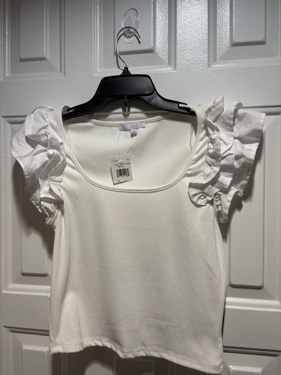 iris Tops - iris White Ruffle Sleeve Scoop Neck Tank